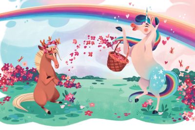 Stampa "Unicorno e Cavallo arcobaleno"